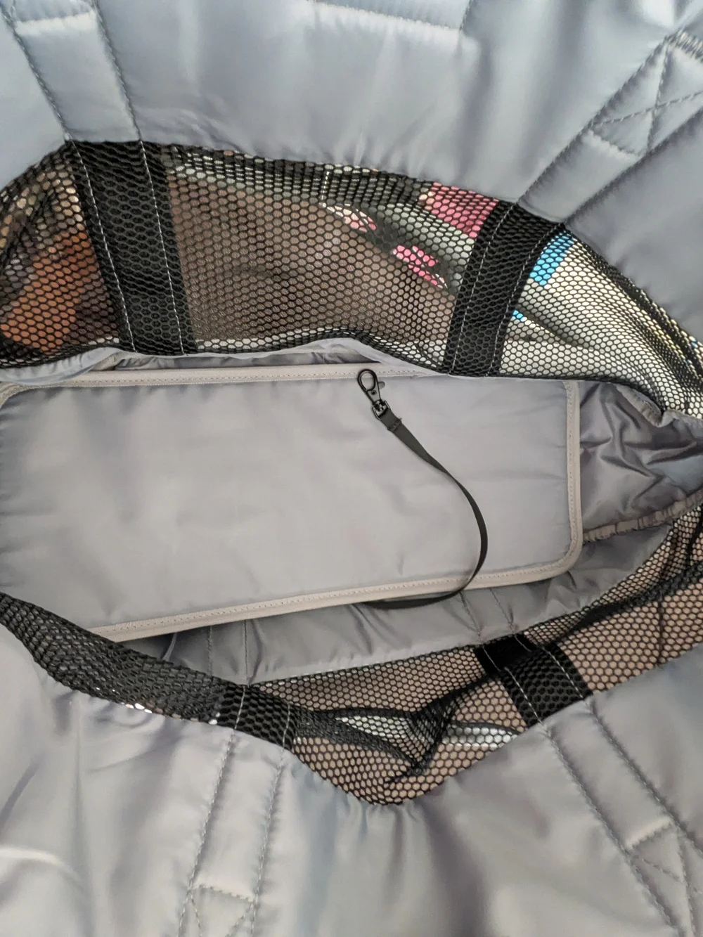 Canvas Tote Bag with Mesh Panel - Gray